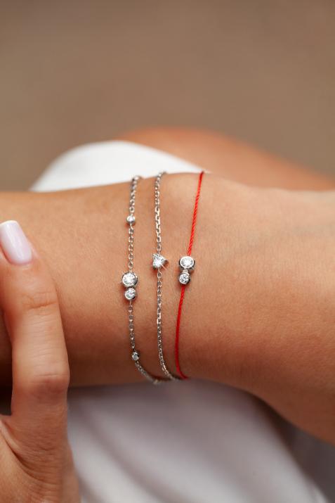 Chain Bracelet For Women with 0.15ct Round Diamond in White Gold Bezel Setting - Redline - 0++