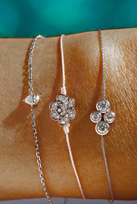 White gold and diamond paved Nymphéa thread bracelet - Redline - 0++