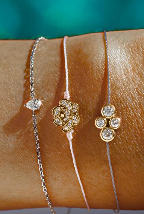 Yellow gold and diamond paved Nymphéa thread bracelet - Redline - 0++