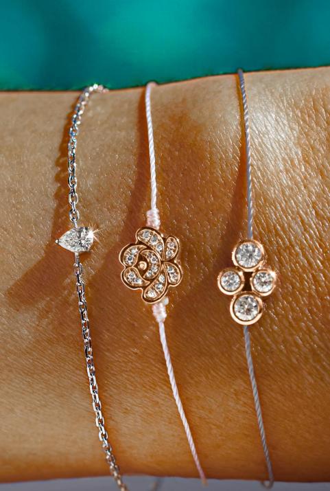 Rose gold and diamond paved Nymphéa thread bracelet - Redline - 0++