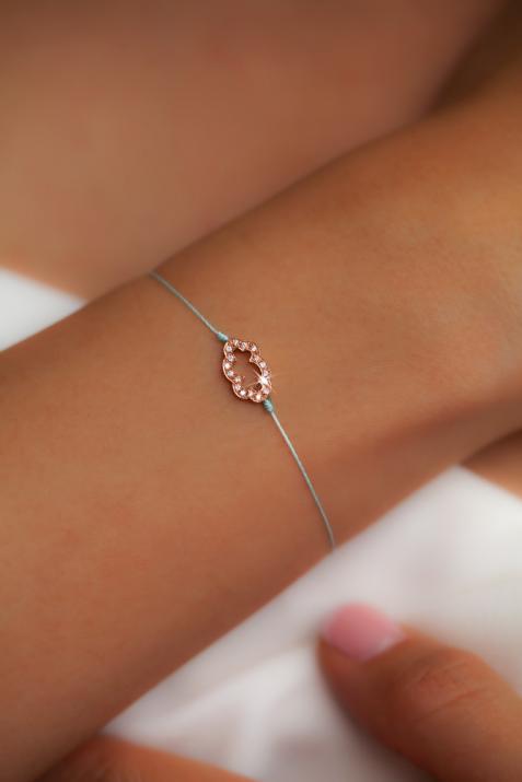 String Bracelet For Women with 0.09ct Round Diamond in Rose Gold Pavé Setting - Redline - 0++