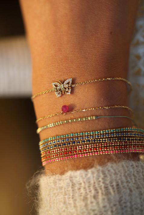 Chain Bracelet For Women with 0.08ct Diamond Butterfly in Yellow Gold Pavé Setting - Redline - 0++