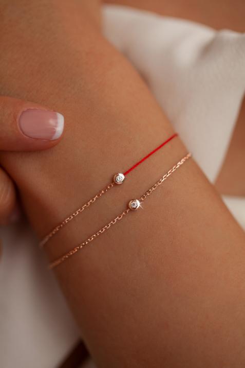 Chain Bracelet For Women with 0.02ct Round Diamond in Rose Gold Bezel Setting - Redline - 0++