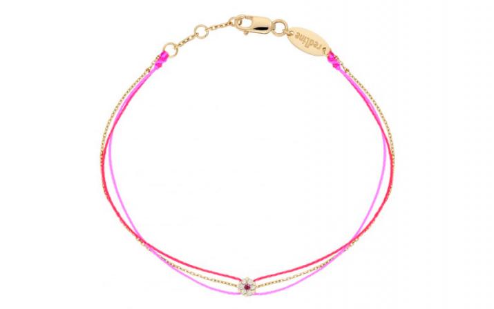 String Bracelet For Women with 0.05ct Round Diamond and Rose Sapphire in Yellow Gold Cluster Setting - Redline - 0++