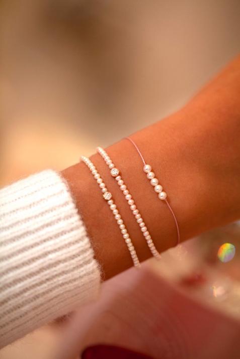 String Bracelet For Women with Pearls in White Gold  - Redline - 0++