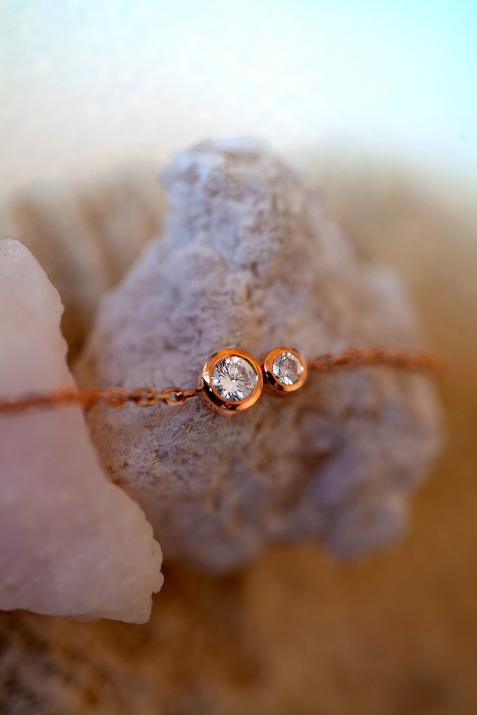 Chain Bracelet For Women with 0.15ct Round Diamond in Rose Gold Bezel Setting - Redline - 0++