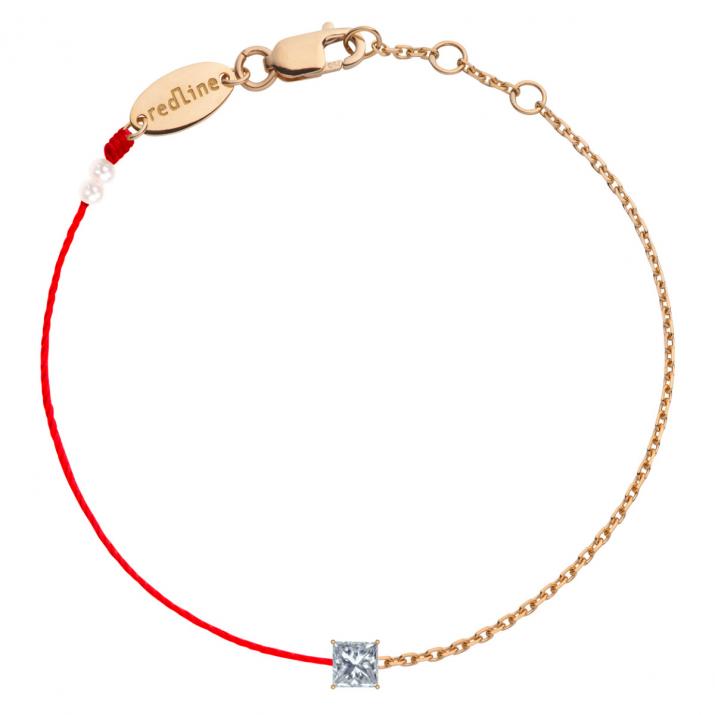 String Bracelet For Women with 0.12ct Princess Diamond in Rose Gold Prong Setting - Redline - 0++