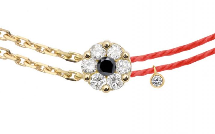 String-Chain Bracelet For Women with 0.07ct Round Diamond in Yellow Gold Cluster Setting - Redline - 0++