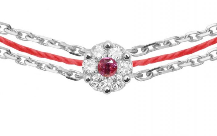 String Bracelet For Women with 0.05ct Round Diamond in White Gold Cluster Setting - Redline - 0++