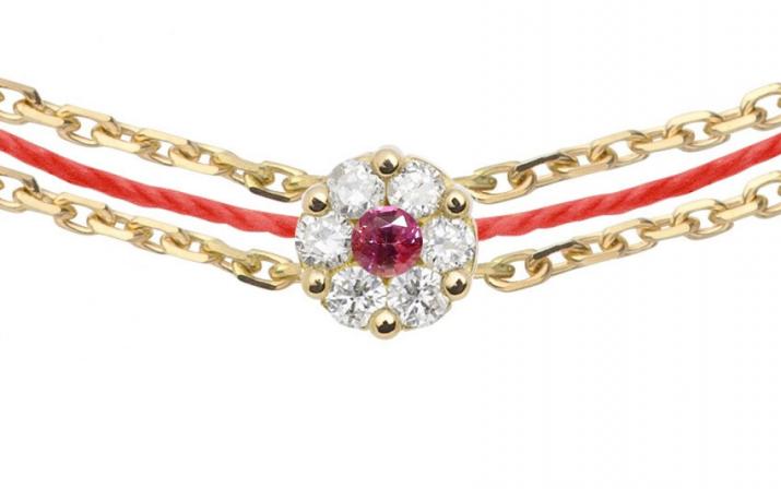 String Bracelet For Women with 0.05ct Round Diamond in Yellow Gold Cluster Setting - Redline - 0++