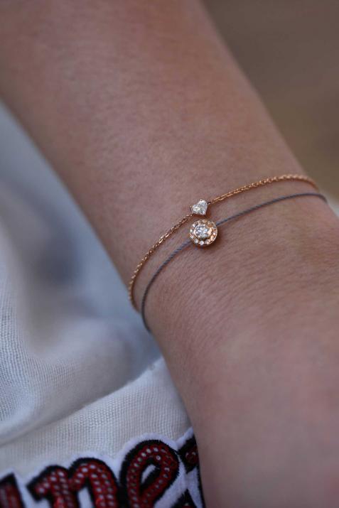 String Bracelet For Women with 0.26ct Round Diamond in White Gold Bezel Setting - Redline - 0++