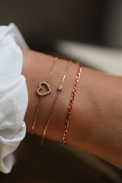 Chain Bracelet For Women with 0.08ct Round Diamond in Rose Gold Prong Setting - Redline - 0++