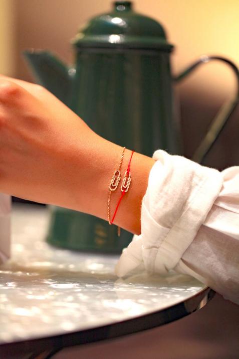 Chain Bracelet For Women with 0.12ct Round Diamond in Rose Gold Pavé Setting - Redline - 0++