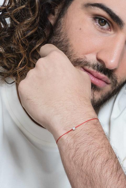 Bracelet homme fil avec diamant 0.10 carat en serti clos or blanc - Redline - 0++