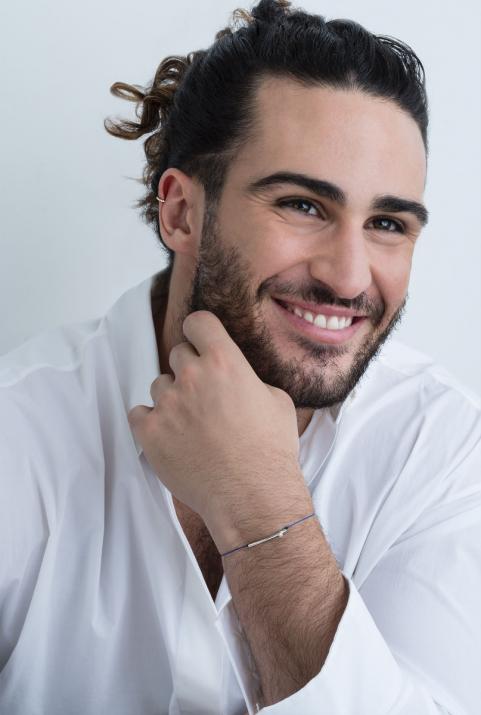 String Bracelet For Men with 0.05ct Round Diamond in White Gold Bezel Setting - Redline - 0++