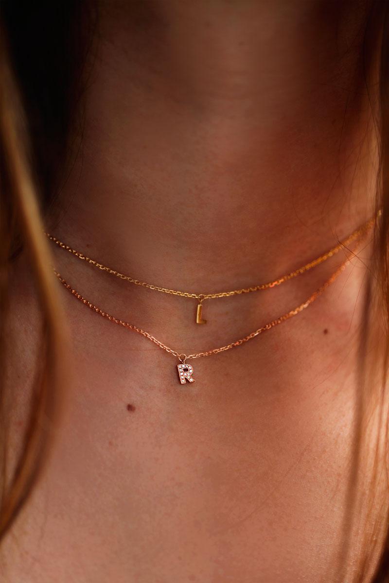 RedLine Jewelry diamond initial rose gold necklace Redline