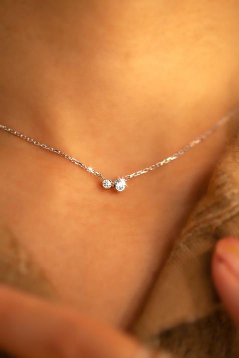 Chain Necklace For Women with 0.15ct Round Diamond in White Gold Bezel Setting - Redline - 0++