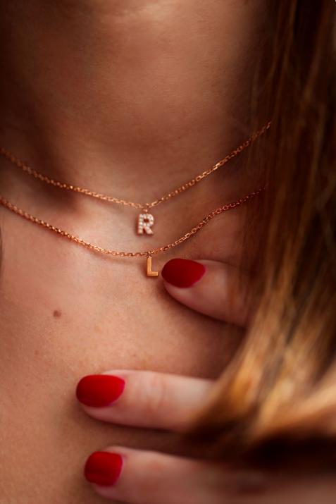 Chain Necklace with Letter in Rose Gold - Redline - 0++