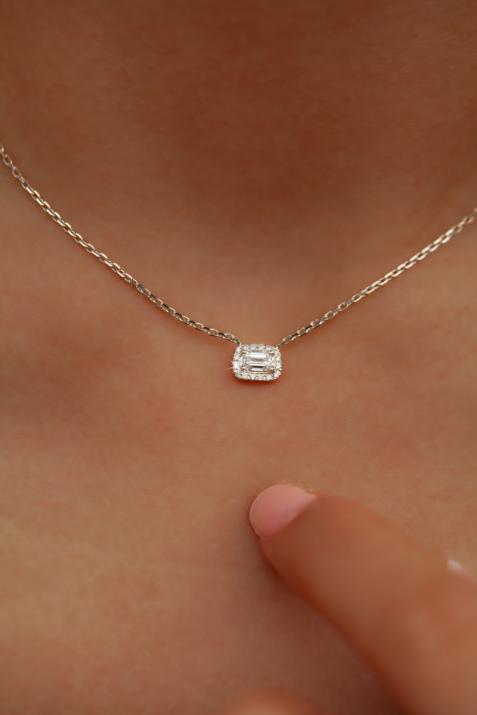 Chain Necklace For Women with 0.33ct Princess Diamond in White Gold Prong Setting - Redline - 0++
