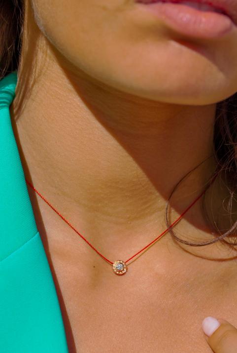 String Necklace For Women with 0.26ct Round Diamond in Rose Gold Bezel Setting - Redline - 0++