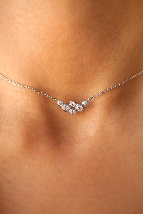 Chain Necklace For Women with 0.40ct Round Diamond in White Gold Bezel Setting - Redline - 0++