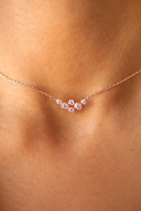 Chain Necklace For Women with 0.40ct Round Diamond in Rose Gold Bezel Setting - Redline - 0++