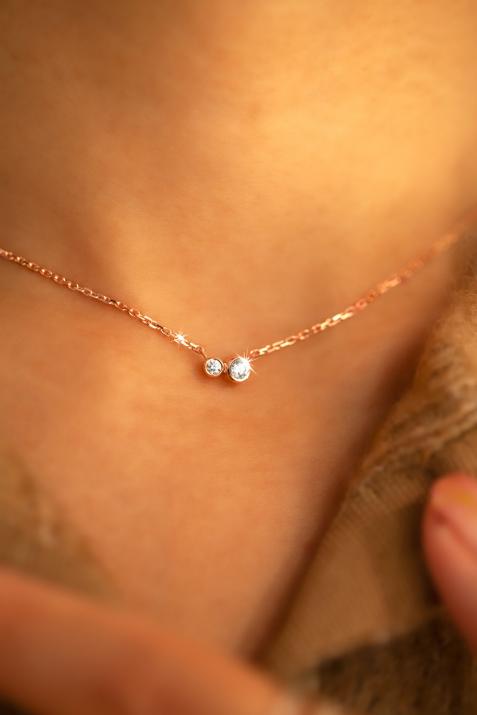 Chain Necklace For Women with 0.15ct Round Diamond in Rose Gold Bezel Setting - Redline - 0++
