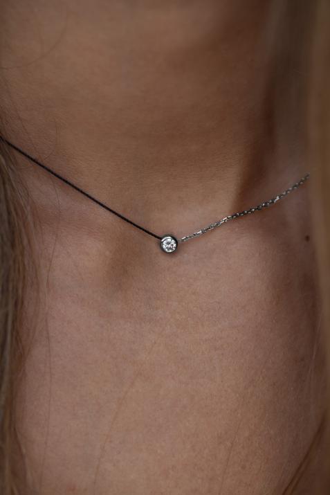 String-Chain Necklace with 0.10ct Round Diamond in Black Gold Bezel Setting - Redline - 0++