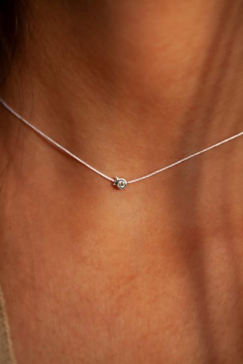 Mini Pure Fish thread Necklace in White Gold - Redline - 0++