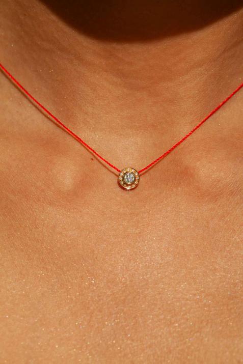 String Necklace For Women with 0.26ct Round Diamond in Yellow Gold Bezel Setting - Redline - 0++
