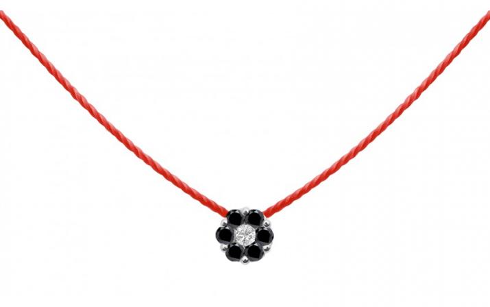 String Necklace For Women with 0.06ct Round Diamond in White Gold Cluster Setting - Redline - 0++