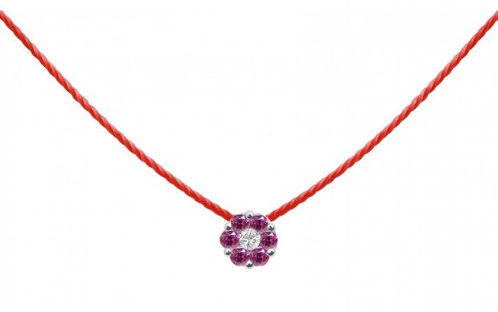 String Necklace For Women with 0.01ct Round Diamond in White Gold Cluster Setting - Redline - 0++
