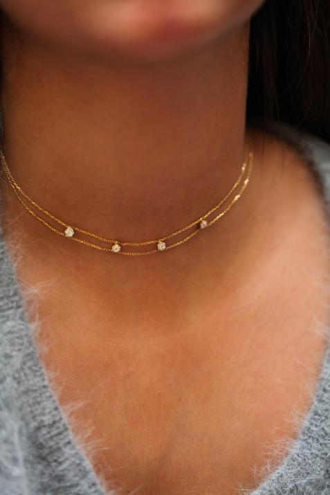 Illusion Hanabi Yellow Gold Chain Necklace with 4 diamonds - Redline