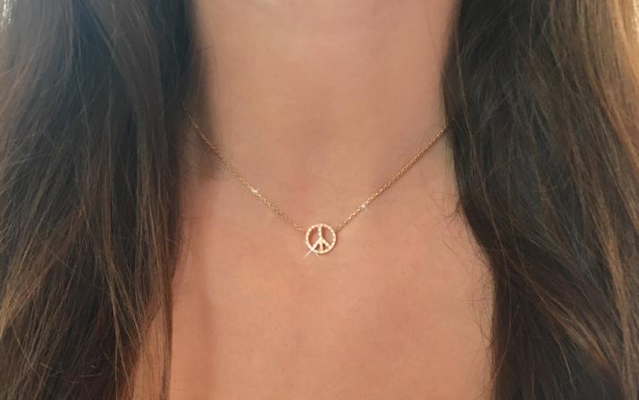 Yellow gold chain necklace with diamond-paved peace & love - Redline - 0++