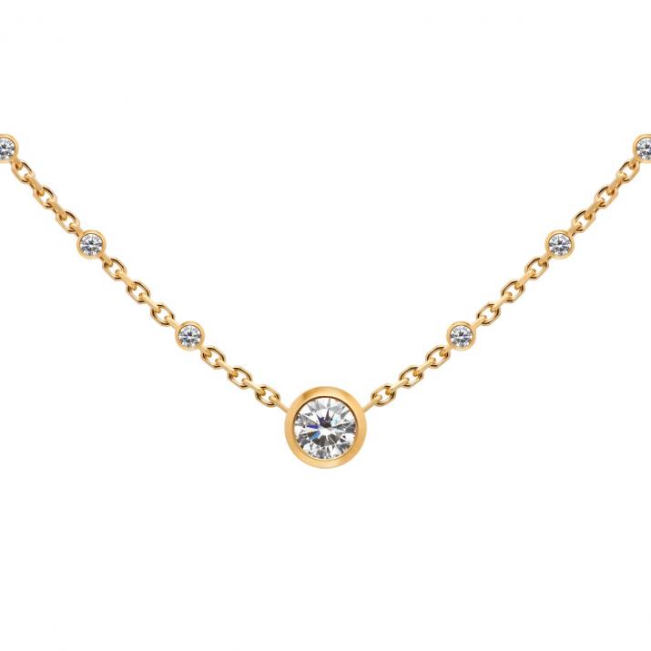 Chain Necklace For Women with 0.14ct Round Diamond in Yellow Gold Bezel Setting - Redline - 0++