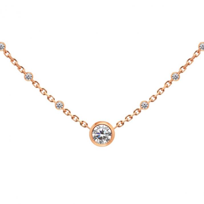 Chain Necklace For Women with 0.14ct Round Diamond in Rose Gold Bezel Setting - Redline - 0++