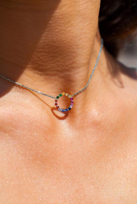 Aurelange Rainbow Sapphires Chain Necklace White Gold - Redline - 0++