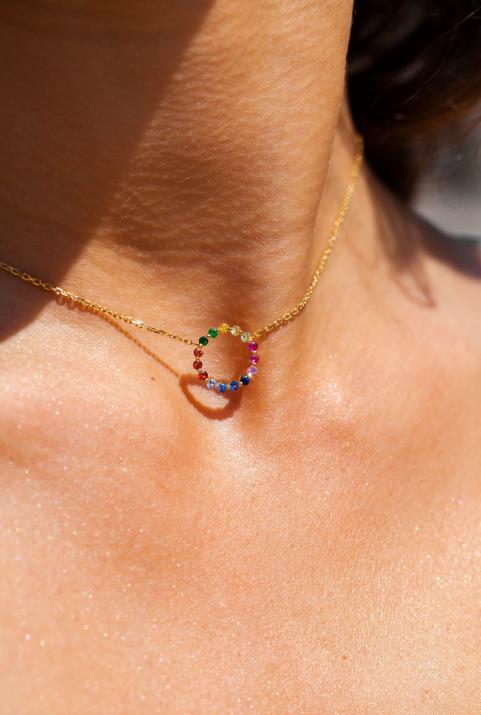 Aurelange Rainbow Sapphires Chain Necklace Yellow Gold - Redline - 0++