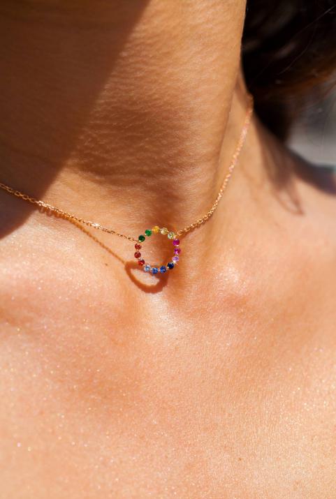 Aurelange Rainbow Sapphires Necklace Pink Gold - Redline - 0++