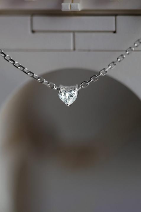 Chain Necklace For Women with 0.20ct Heart ShapedDiamond in White Gold Prong Setting - Redline - 0++