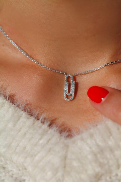 Chain Necklace For Women with 0.12ct Round Diamond in White Gold Pavé Setting - Redline - 0++