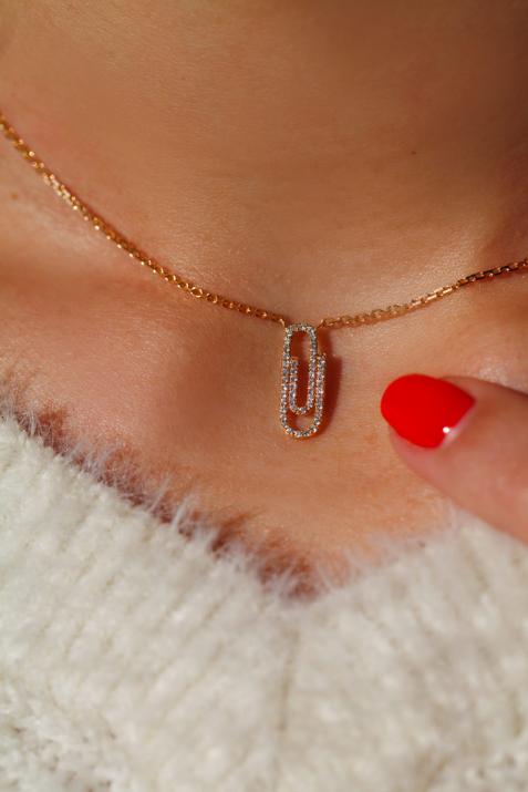 Chain Necklace For Women with 0.12ct Round Diamond in Yellow Gold Pavé Setting - Redline - 0++
