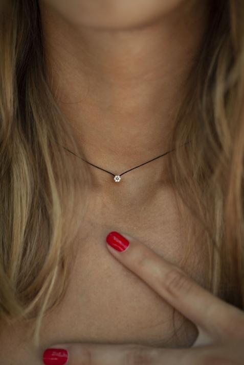 String Necklace For Women with 0.06ct Round Diamond in Rose Gold Cluster Setting - Redline - 0++
