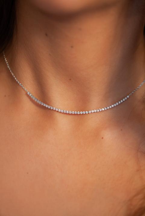 Chain Necklace For Women with 0.84ct Round Diamond in White Gold Prong Setting - Redline - 0++