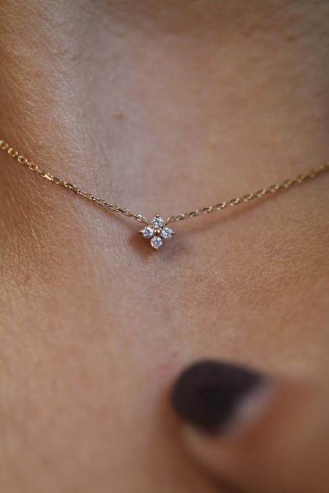 Chain Necklace For Women with 0.04ct Round Diamond in Yellow Gold Prong Setting - Redline - 0++