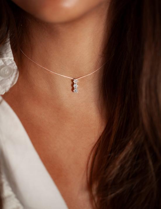 String Necklace For Women with 0.15ct Round Diamond in Cluster Setting - Redline - 0++