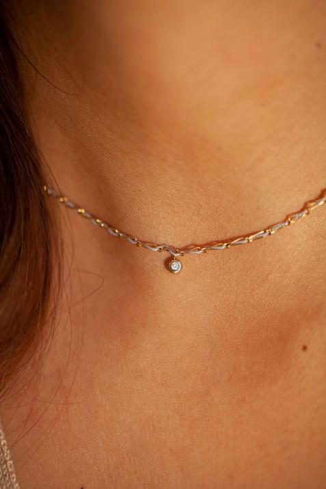 Entrelacet necklace in yellow gold and diamond - Redline - 0++