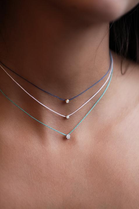 String Necklace For Women with 0.05ct Round Diamond in Rose Gold Bezel Setting - Redline - 0++