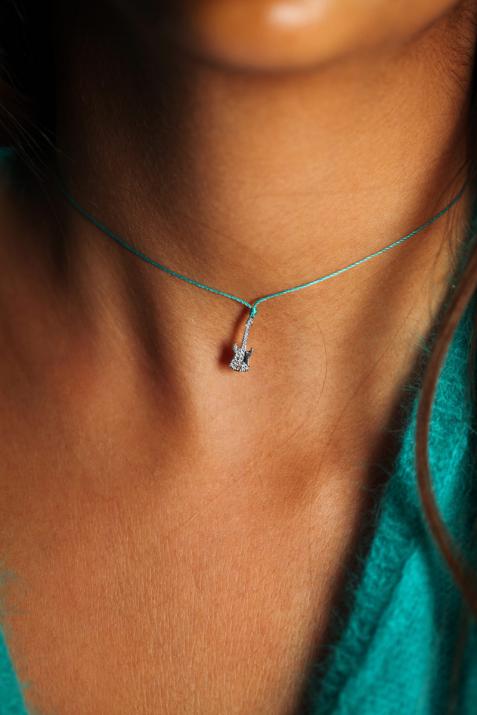 String Necklace For Women with 0.064ct Round Diamond in White Gold Pavé Setting - Redline - 0++