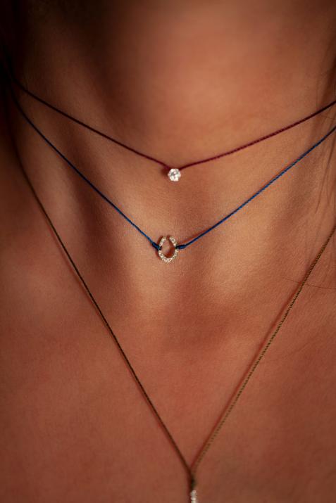 String Necklace For Women with 0.04ct Round Diamond in Yellow Gold Pavé Setting - Redline - 0++
